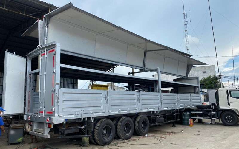 perbaikan lantai wingbox melendut dengan penguatan rangka bawa