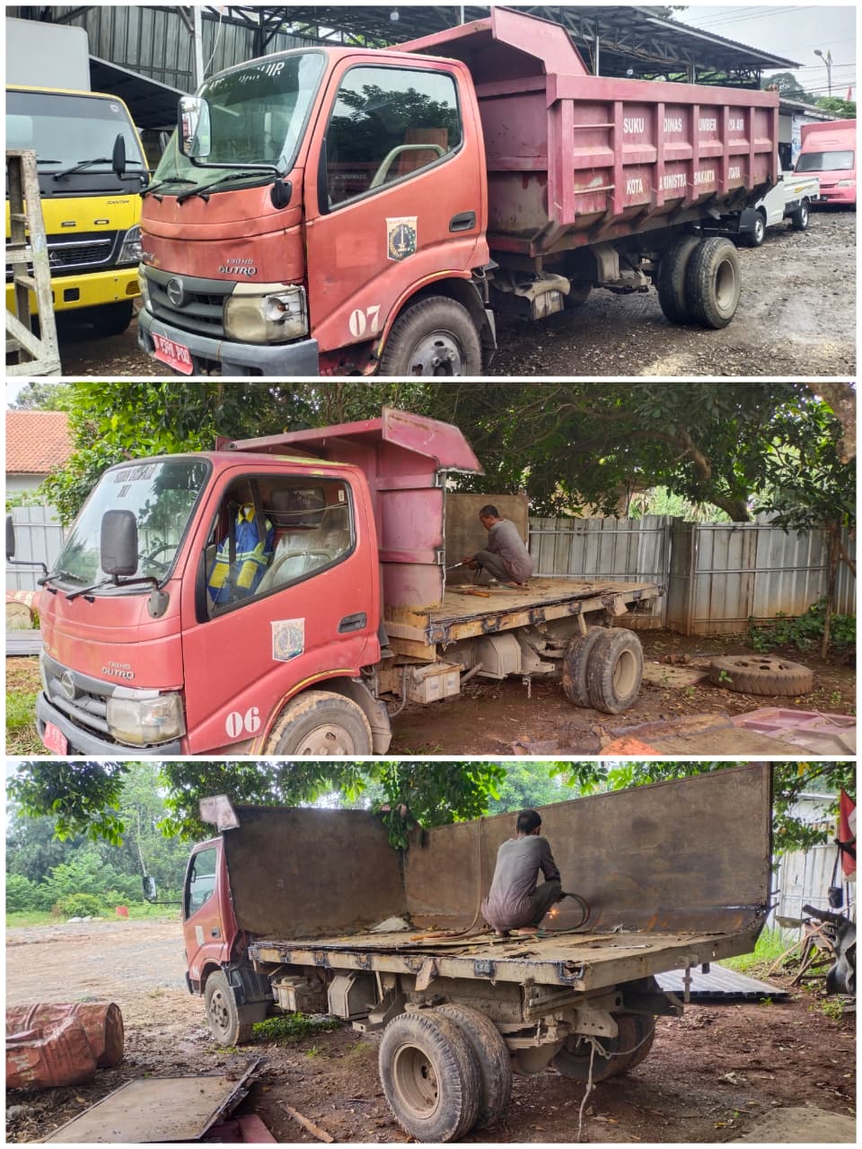 pemasangan subframe dan mounting karoseri truk di workshop